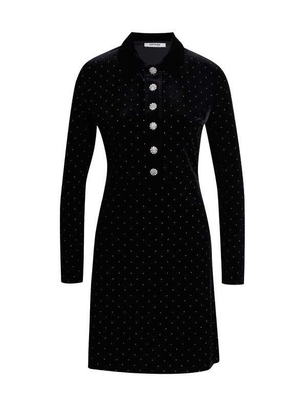 Orsay Черна дамска кадифена рокля с десен ORSAY