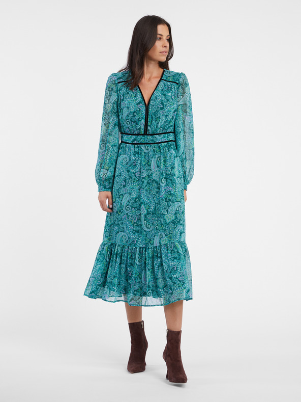 Orsay Тюркоазена дамска миди рокля с десен ORSAY