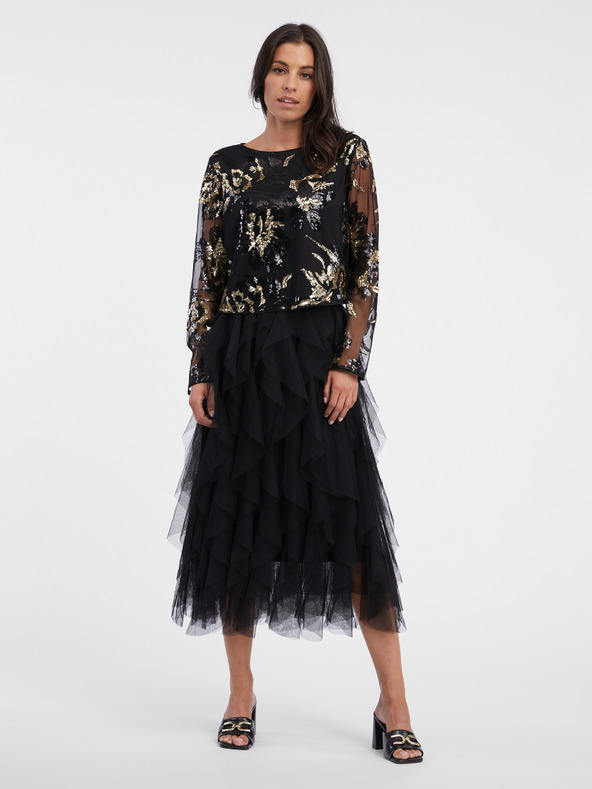 Orsay Черна дамска блуза с пайети и десен ORSAY