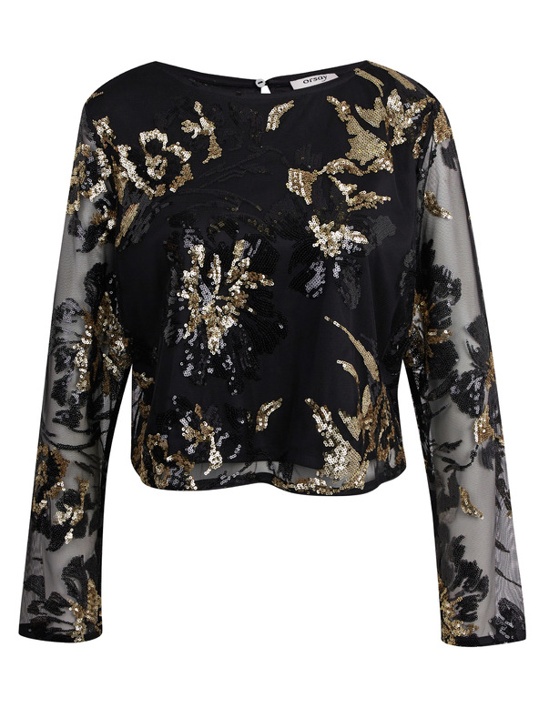 Orsay Черна дамска блуза с пайети и десен ORSAY