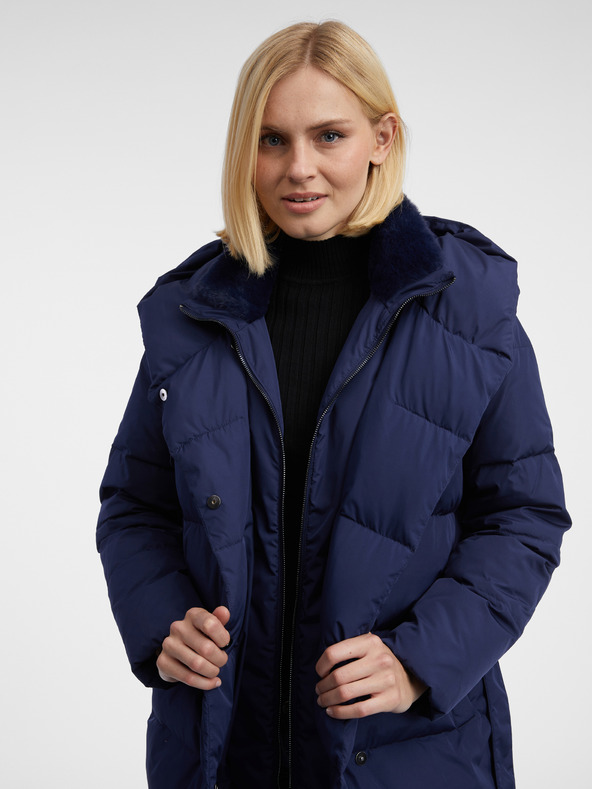 Orsay Тъмносиньо дамско пухено палто ORSAY