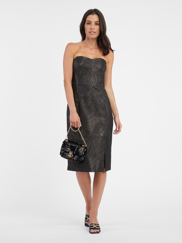 Orsay Черна дамска рокля по тялото с десен ORSAY