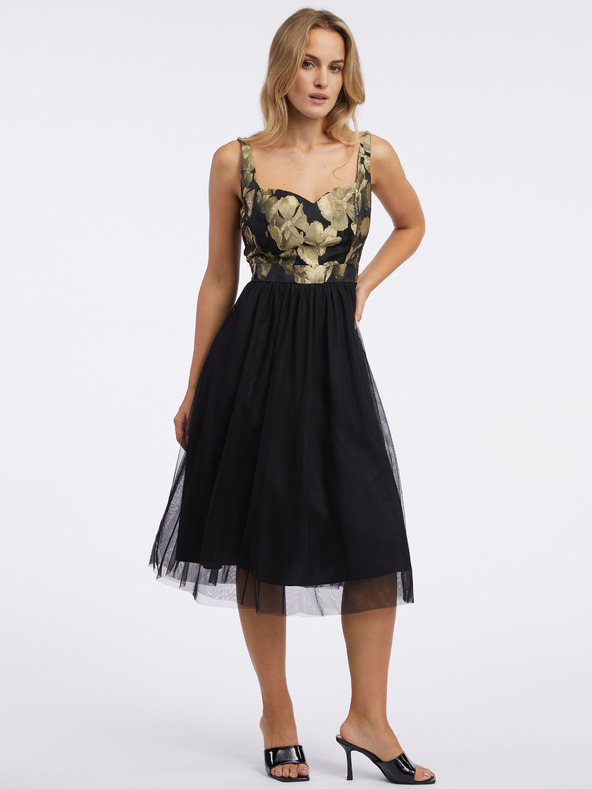 Orsay Златно-черна дамска рокля на цветя ORSAY