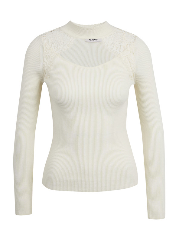 Orsay Кремав дамски лек пуловер с дантела ORSAY