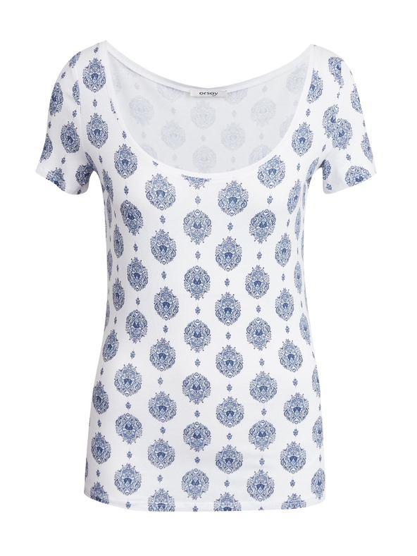 Orsay Синьо-бяла тениска с десен ORSAY