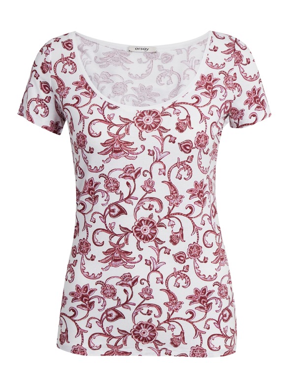 Orsay Винено-бяла тениска с десен ORSAY