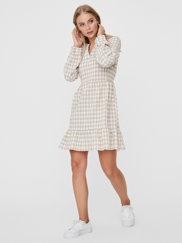 Vero Moda Бяло-бежова карирана рокля VERO MODA Kimi