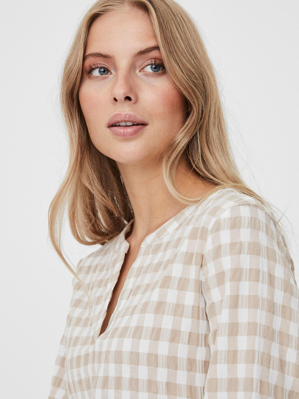 Vero Moda Бяло-бежова карирана рокля VERO MODA Kimi