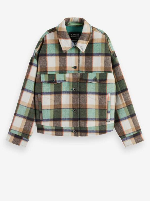 Scotch & Soda Зелено дамско карирано леко яке със смес от вълна Scotch & Soda