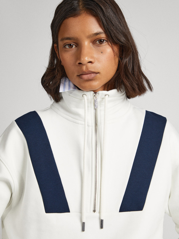 Pepe Jeans Бял дамски суитшърт с цип Pepe Jeans Celia