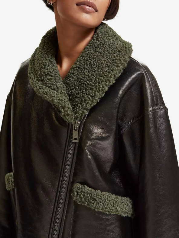 Scotch & Soda Черно дамско зимно яке от изкуствена кожа Scotch & Soda