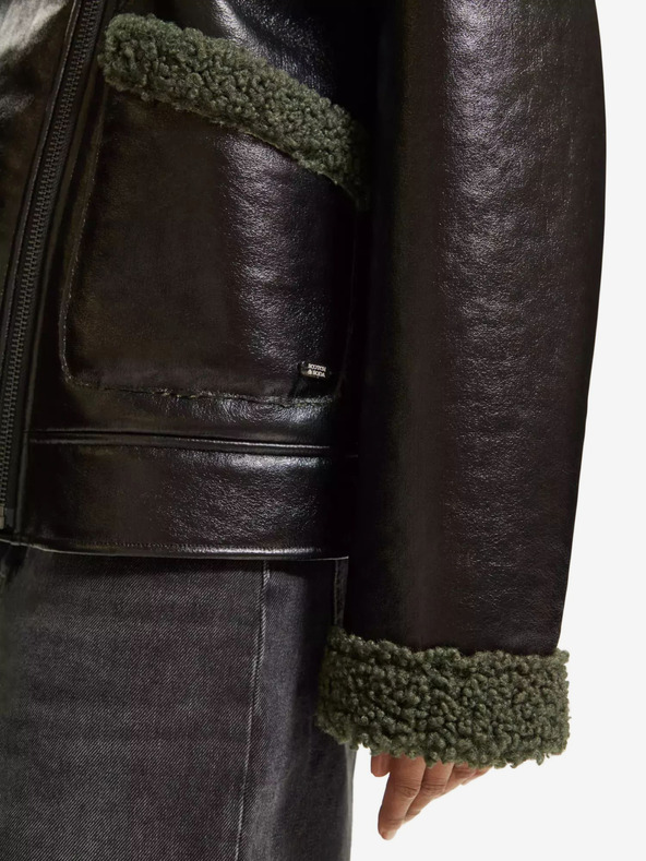 Scotch & Soda Черно дамско зимно яке от изкуствена кожа Scotch & Soda