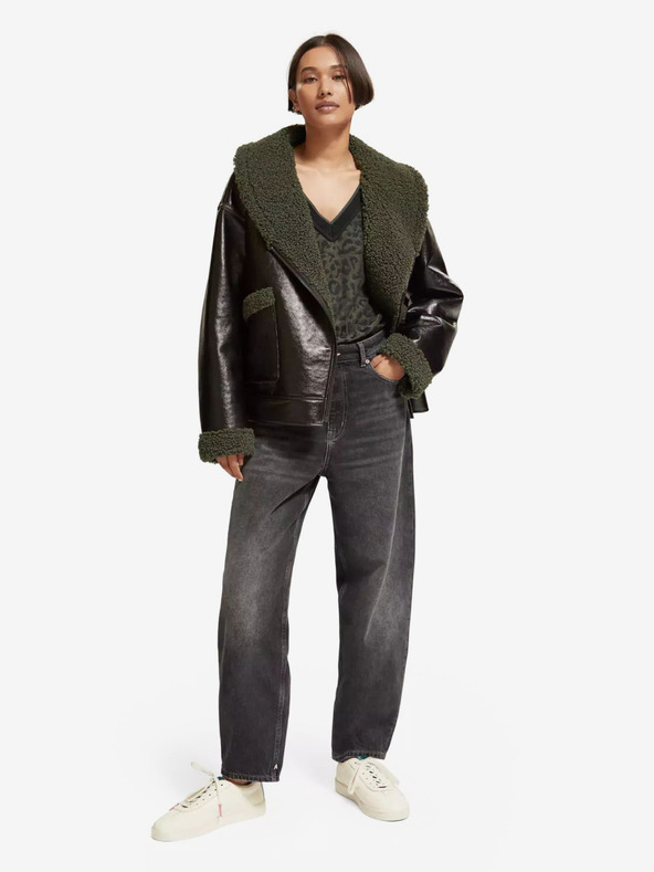 Scotch & Soda Черно дамско зимно яке от изкуствена кожа Scotch & Soda