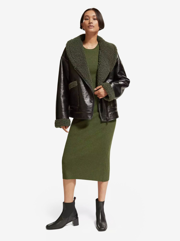 Scotch & Soda Черно дамско зимно яке от изкуствена кожа Scotch & Soda