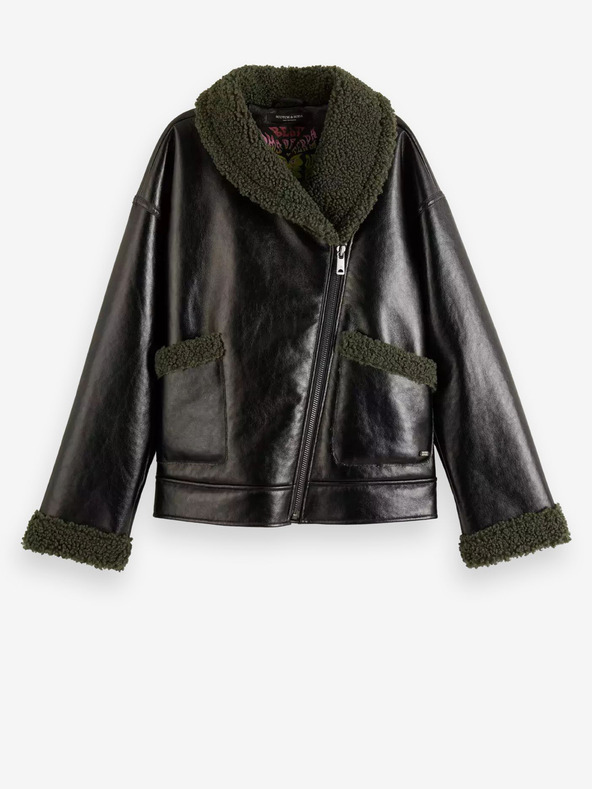 Scotch & Soda Черно дамско зимно яке от изкуствена кожа Scotch & Soda