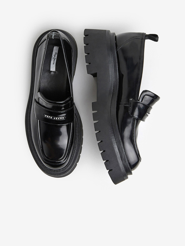 Pepe Jeans Черни дамски лъскави мокасини Pepe Jeans Queen Oxford
