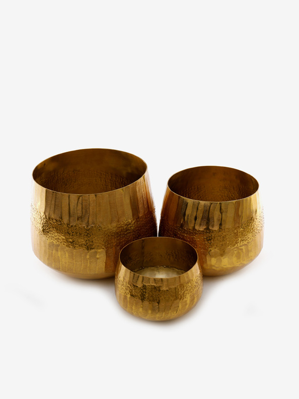 SIFCON Комплект от три метални саксии за цветя в златист цвят SIFCON