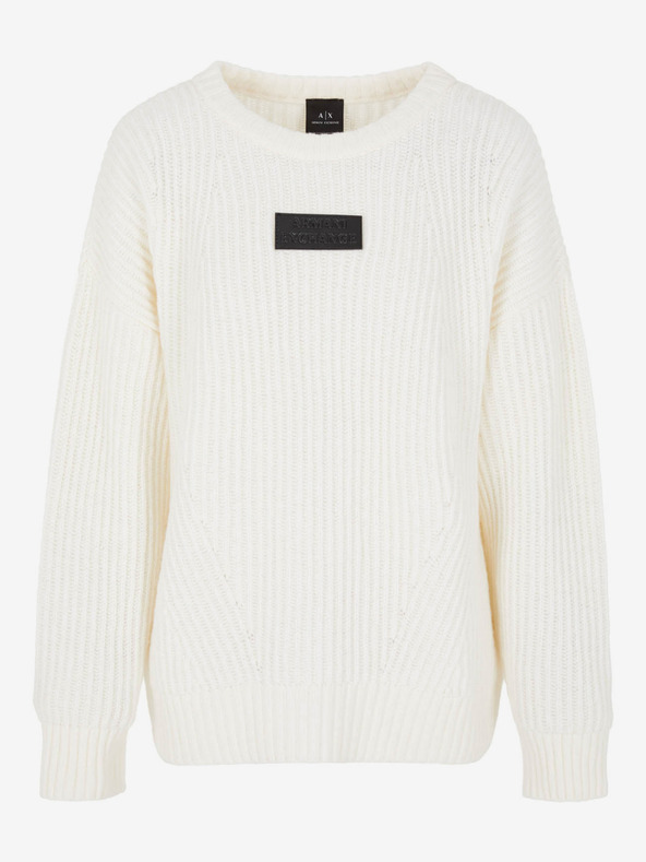 Armani Exchange Кремав дамски пуловер от вълна Armani Exchange