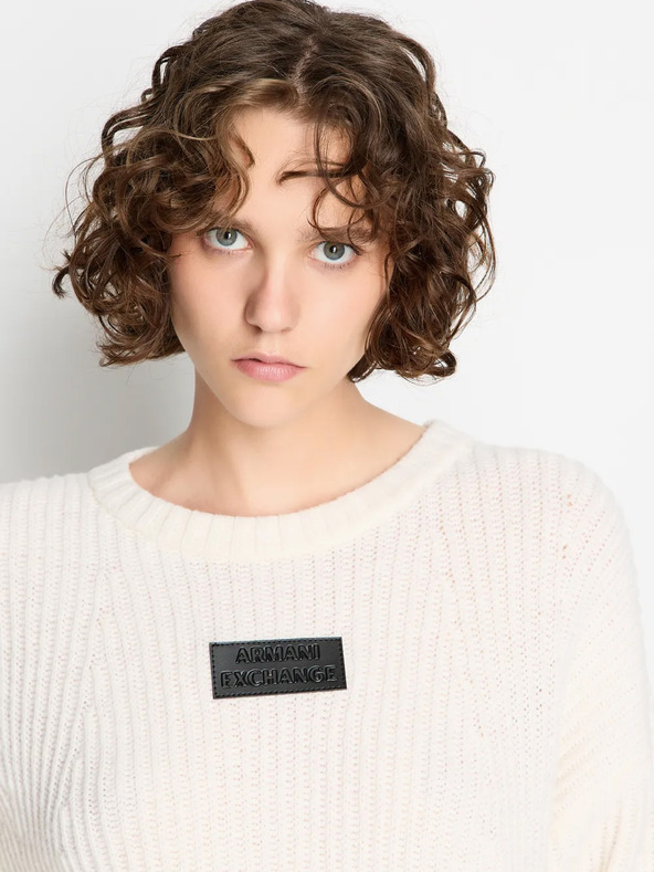 Armani Exchange Кремав дамски пуловер от вълна Armani Exchange