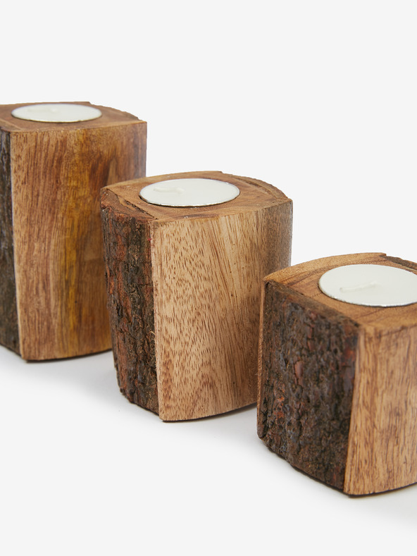 SIFCON Дървен комплект от три свещника за чаени свещи SIFCON