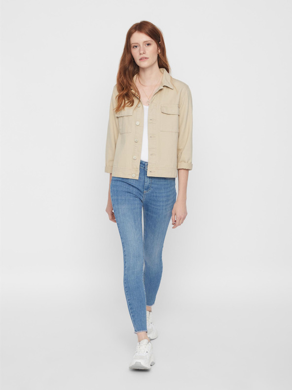 Pieces Бяла дамска блуза с горнище от платнени парчета