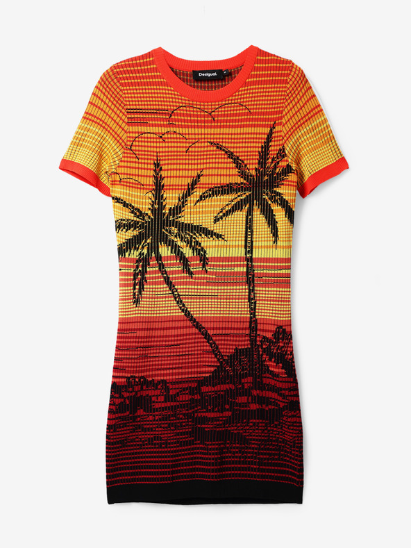 Desigual Жълто-оранжева дамска рокля Desigual Bipalmeri