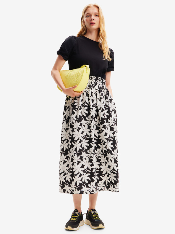 Desigual Desigual Marlon дамска флорална миди рокля в бяло и черно