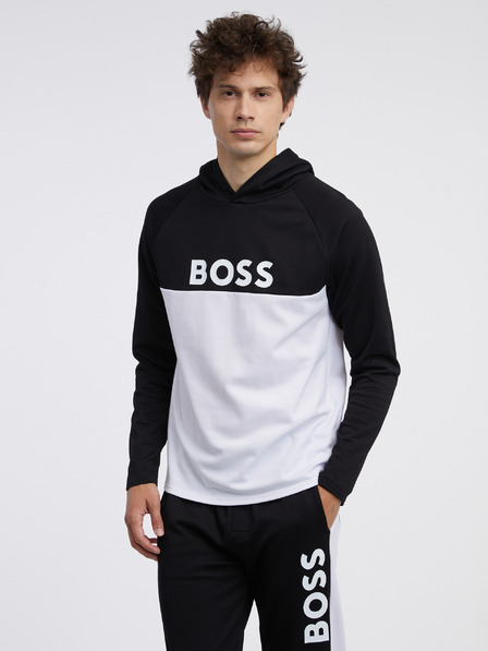BOSS Бяло-черен мъжки суитшърт с качулка Hugo Boss