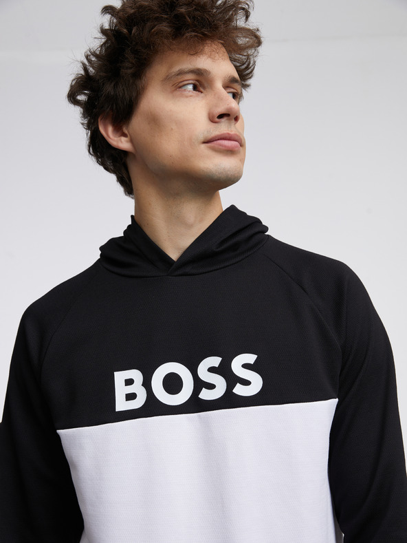 BOSS Бяло-черен мъжки суитшърт с качулка Hugo Boss