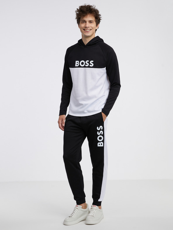 BOSS Бяло-черен мъжки суитшърт с качулка Hugo Boss