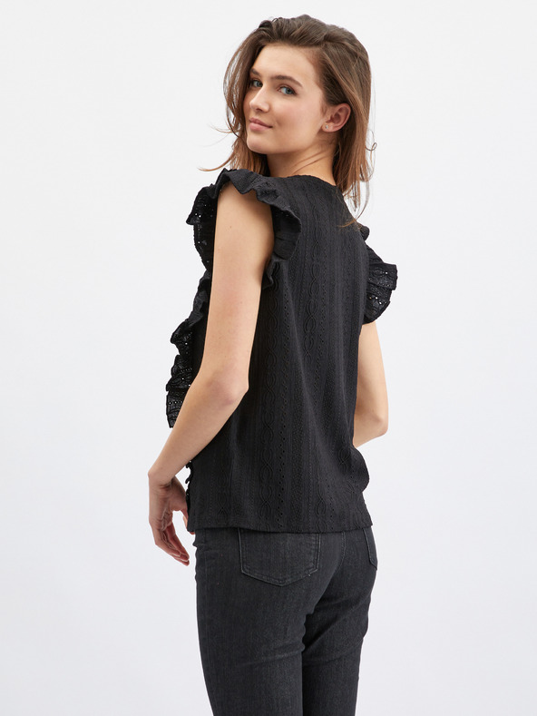 Orsay Черна дамска тениска с волан ORSAY