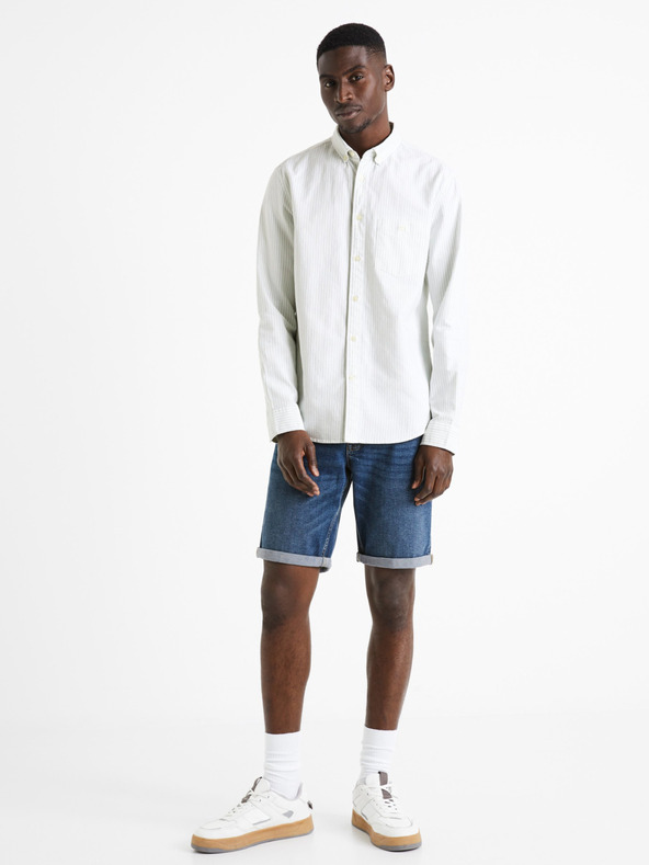 Celio Светлозелена мъжка риза на райета Celio Caoxfordy