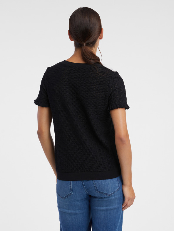 Orsay Черна дамска плетена тениска с десен ORSAY