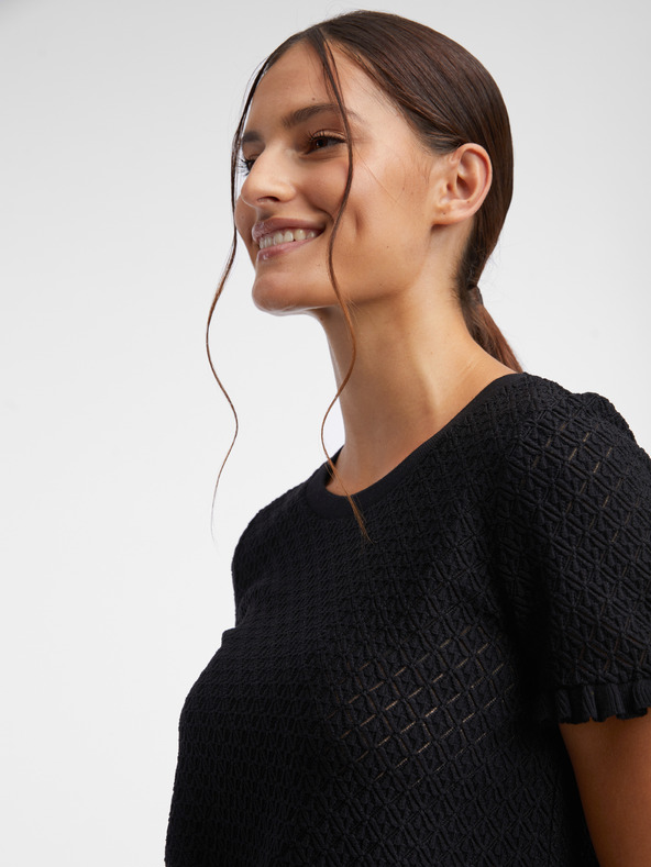 Orsay Черна дамска плетена тениска с десен ORSAY