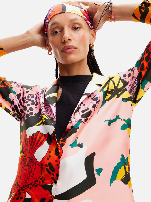 Desigual Червено-розова дамска копринена блуза с шарки Desigual Ericeira Lacroix