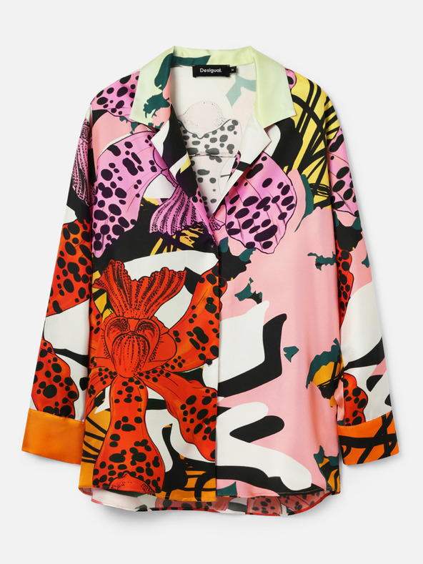 Desigual Червено-розова дамска копринена блуза с шарки Desigual Ericeira Lacroix