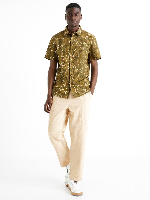 Celio Мъжка шарена риза в цвят каки Celio Daprinti