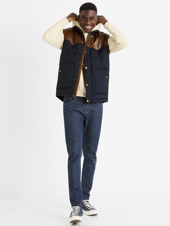 Celio Кафява и тъмносиня мъжка ватирана жилетка Celio Dumountain