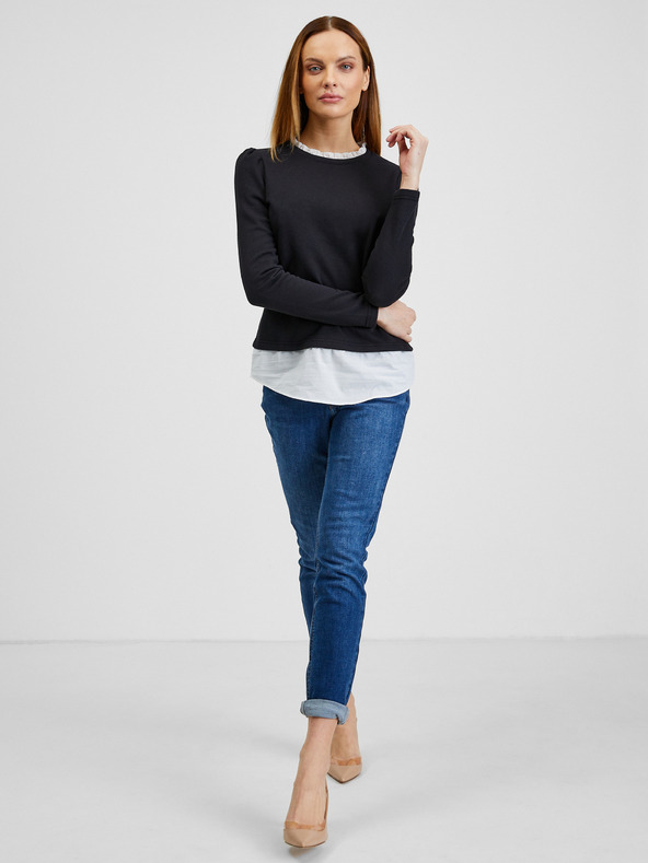 Orsay Черен дамски пуловер с яка на риза ORSAY