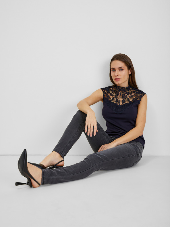 Orsay Тъмносиня дамска тениска с дантелен детайл ORSAY