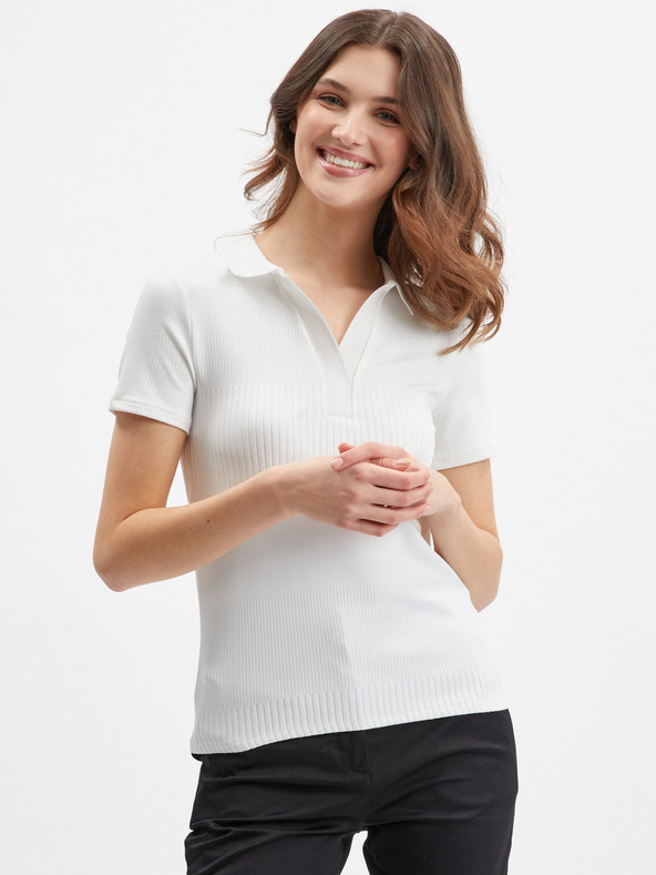 Orsay Бяла дамска плетена поло тениска ORSAY