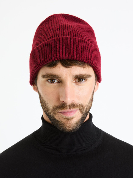 Celio Мъжка зимна шапка в цвят бордо Celio Viribean