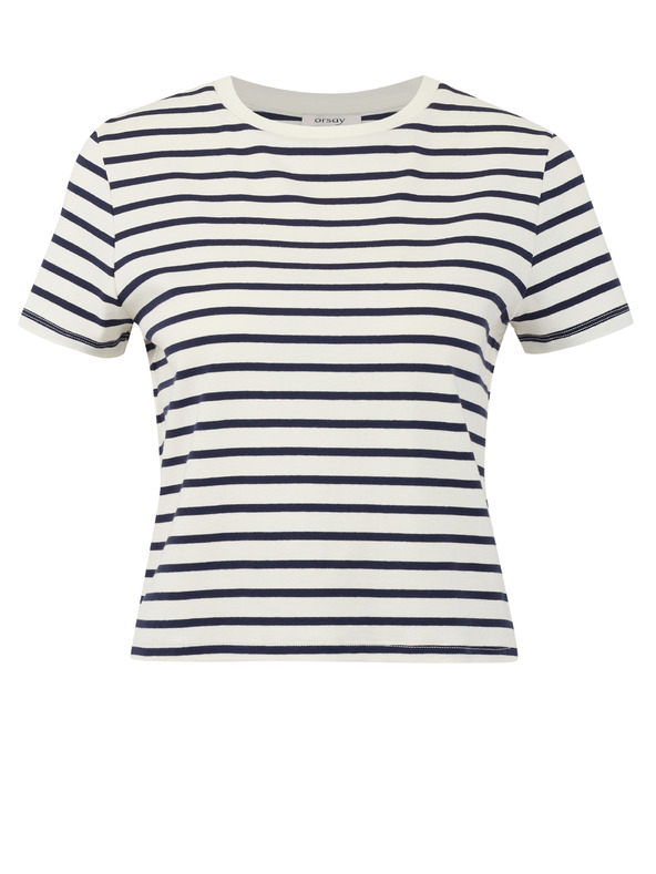 Orsay Синьо-кремава дамска тениска на райе ORSAY