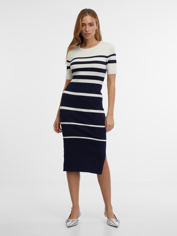 Orsay Синя дамска рокля на райе ORSAY