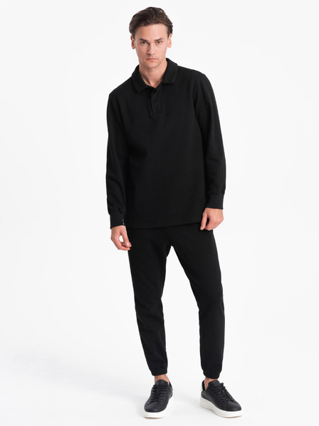 Ombre Clothing Черен мъжки суитшърт с поло яка + панталон Ombre Clothing