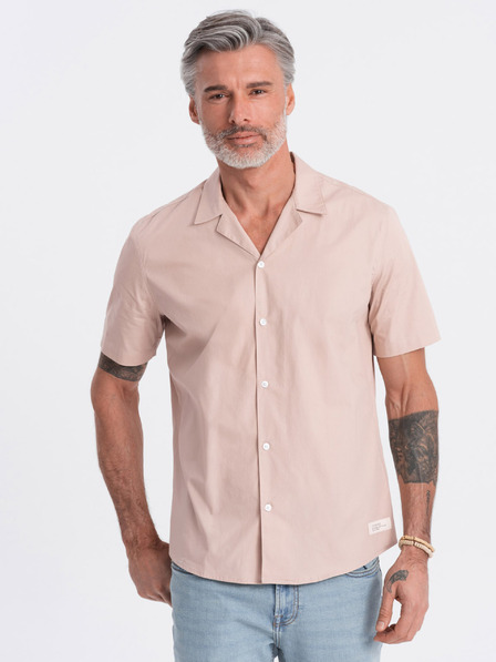 Ombre Clothing Светлокафява мъжка риза с къс ръкав Ombre Clothing