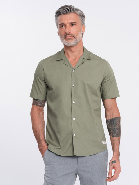 Ombre Clothing Мъжка риза с къс ръкав в цвят каки Обличане