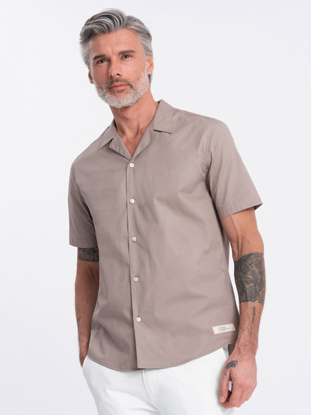 Ombre Clothing Кафява мъжка риза с къс ръкав Ombre Облекло
