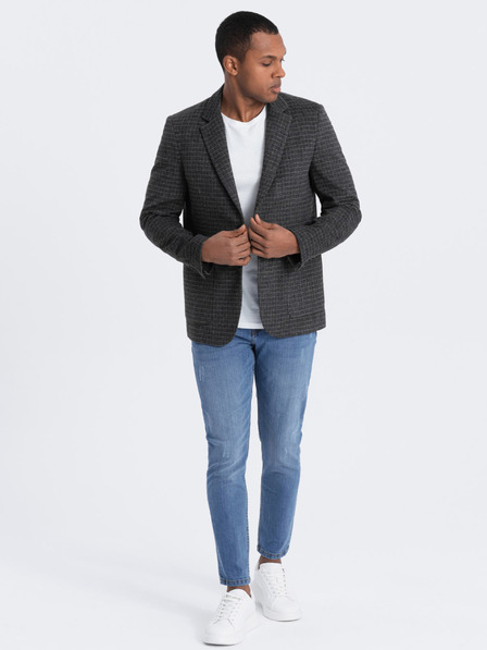 Ombre Clothing Тъмно сив мъжки кариран блейзър със смес от вълна Ombre Clothing