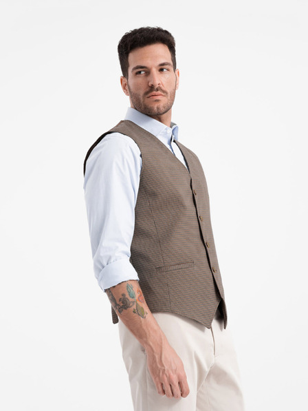 Ombre Clothing Кафява мъжка жилетка от жакард Ombre Clothing